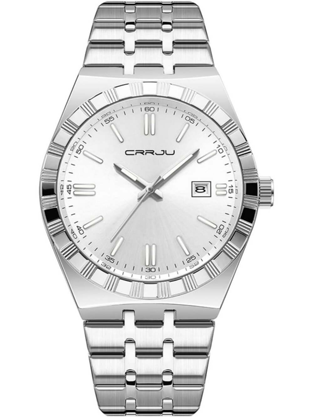Men's Silver White Luxury Luminous Analog Quartz Fashion Casual Wrist Watches